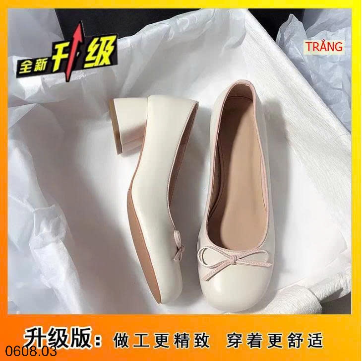 25HA0608.03 - GIÀY GÓT VUÔNG MŨI TRÒN ĐÍNH NƠ