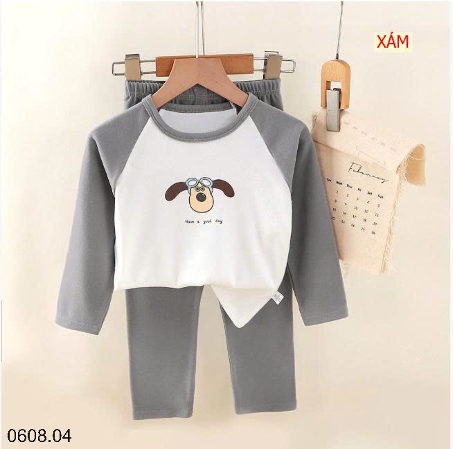 25HA0608.04 - SET 2 BỘ NỈ THU ĐÔNG MẶC NHÀ CHO BÉ YÊU