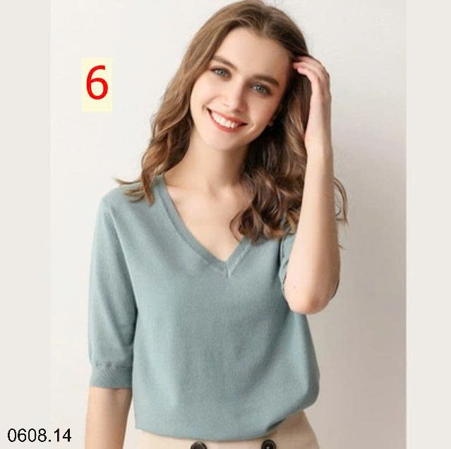 25HA0608.14 - ÁO LEN CỔ V TAY LỠ MÙA THU