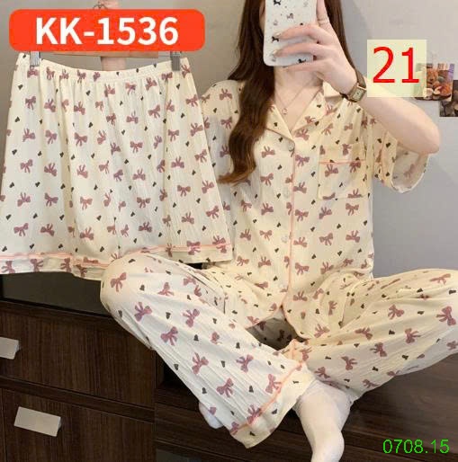 25HA0708.15 - SET BỘ MẶC NHÀ 3 CHI TIẾT CHO NỮ
