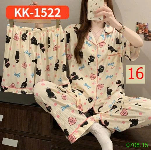 25HA0708.15 - SET BỘ MẶC NHÀ 3 CHI TIẾT CHO NỮ