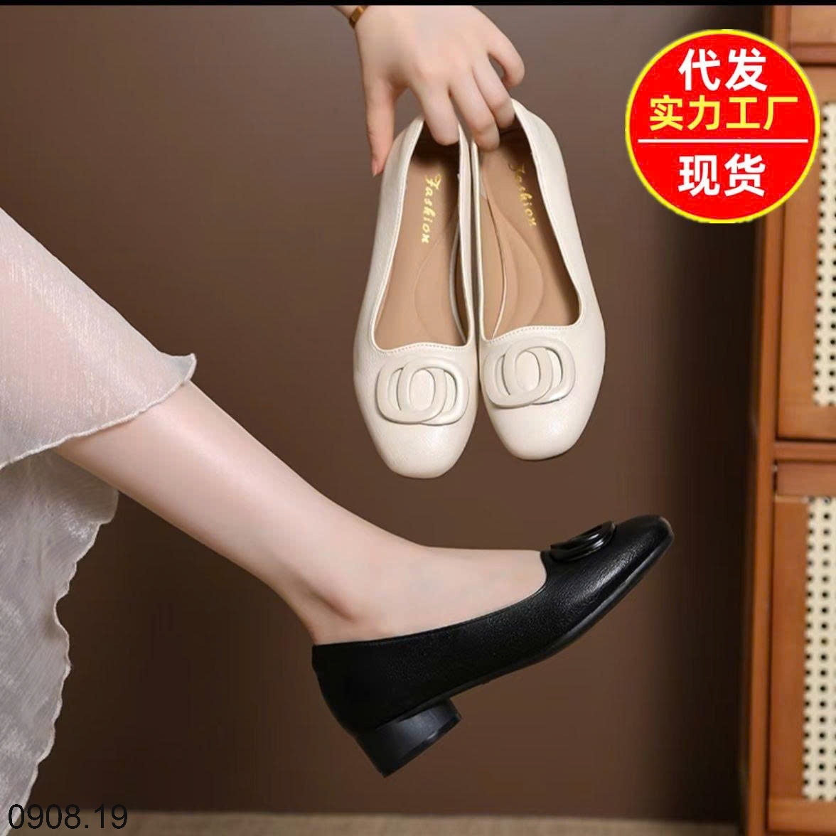 25HA0908.19 - GIÀY GÓT VUÔNG ĐẾ THẤP