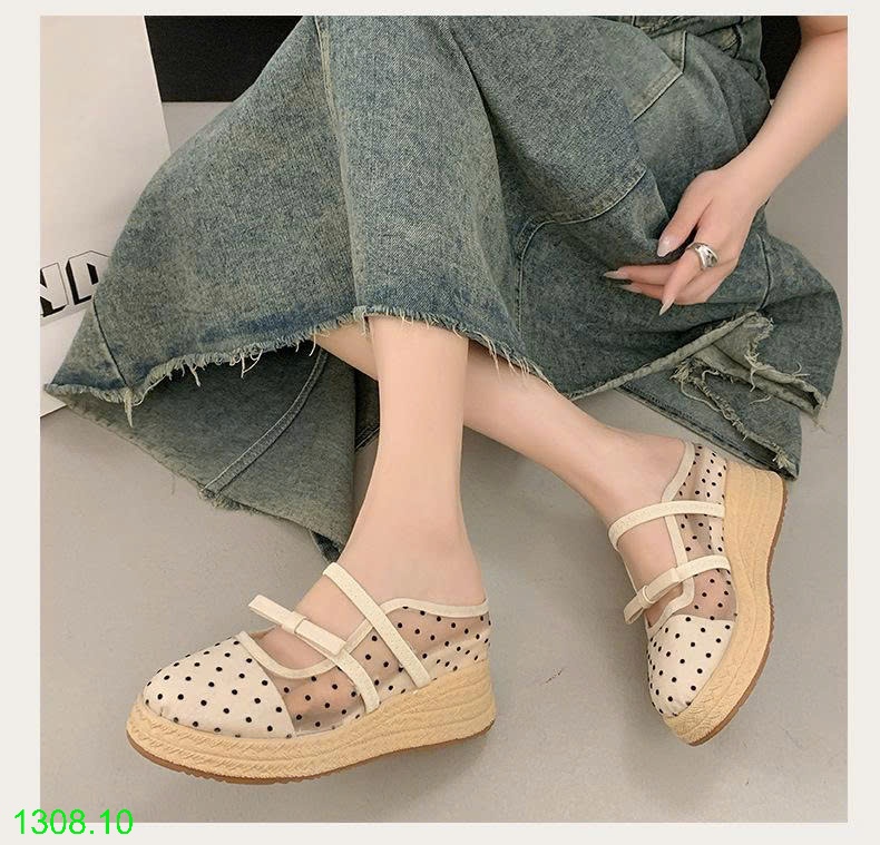 25HA1308.10 - DÉP SANDAL ĐẾ XUỒNG CHẤM BI