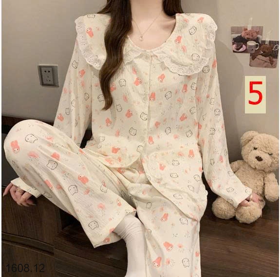 25HA1608.12 - BỘ NỮ MẶC NHÀ CỔ BÈO CHO NỮ