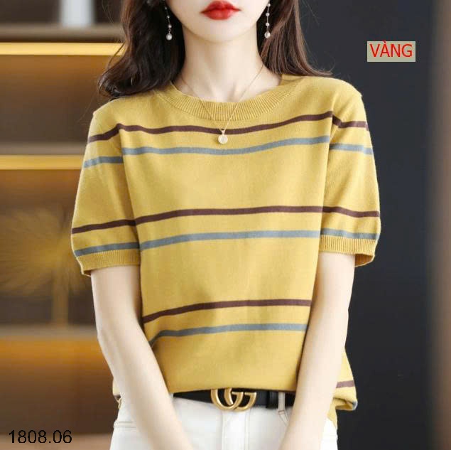 25HA1808.06 - ÁO LEN KẺ CỘC TAY MONGTEGHI NỮ