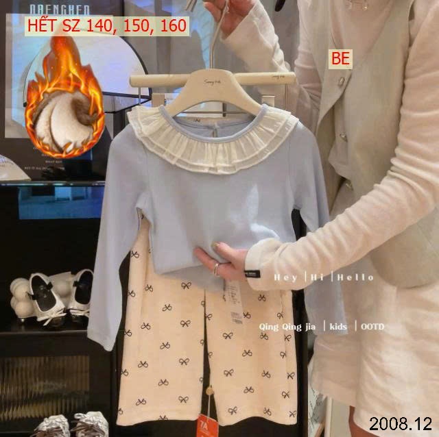 25HA2008.12 - QUẦN NỈ ỐNG RỘNG HÌNH NƠ BÉ GÁI