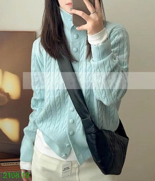 25HA2108.19 - ÁO CARDIGAN LEN VẶN THỪNG CỔ CAO