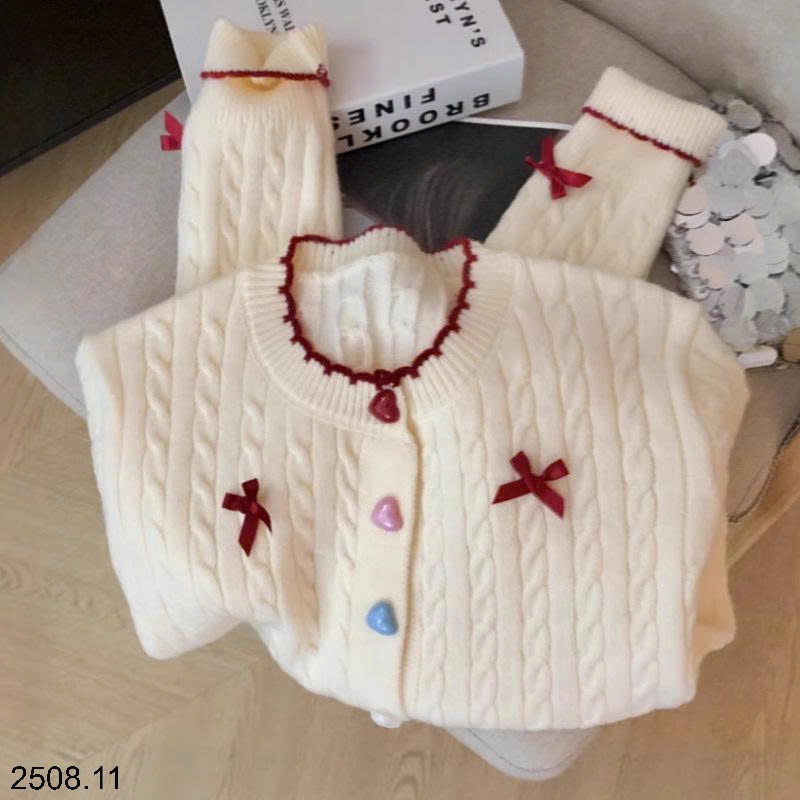 25HA2508.11 - ÁO CARDIGAN LEN ĐÍNH NƠ