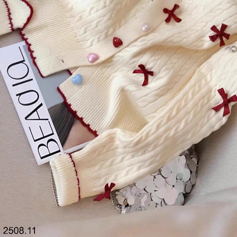25HA2508.11 - ÁO CARDIGAN LEN ĐÍNH NƠ