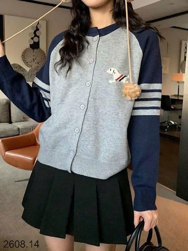 25HA2608.14 - ÁO LEN HÌNH CÚN CARDIGAN NỮ