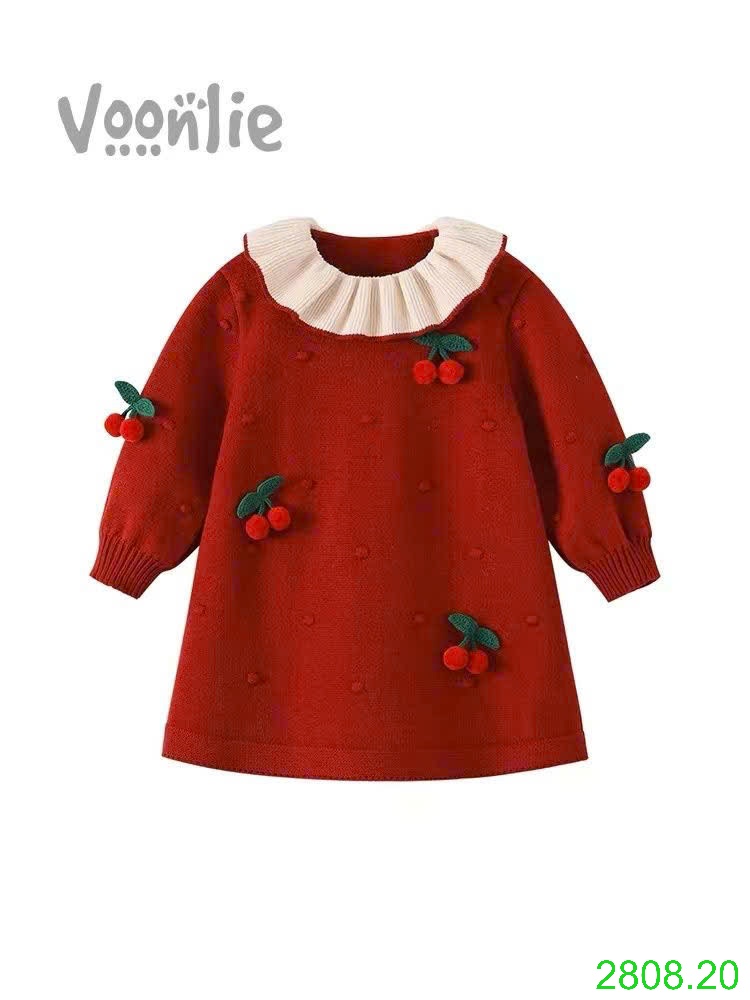 25HA2808.20 - VÁY ĐỎ CHERRY DÂU TÂY DỄ THƯƠNG BÉ GÁI