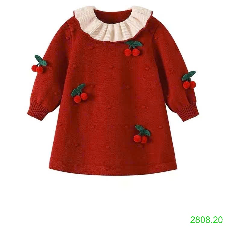 25HA2808.20 - VÁY ĐỎ CHERRY DÂU TÂY DỄ THƯƠNG BÉ GÁI