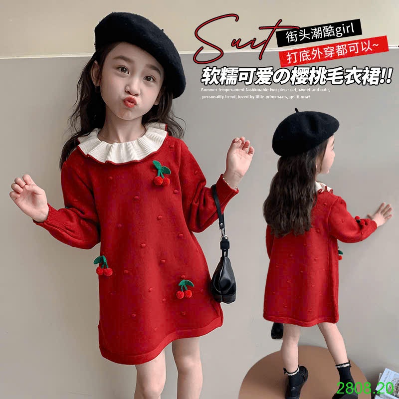 25HA2808.20 - VÁY ĐỎ CHERRY DÂU TÂY DỄ THƯƠNG BÉ GÁI