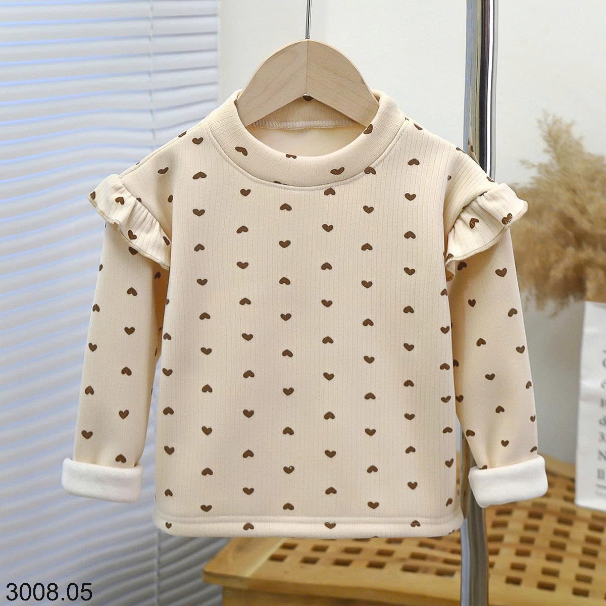 25HA3008.05 - ÁO NỈ BÉ GÁI TAY VIỀN BÈO