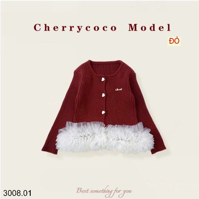 25HA3008.01 - ÁO LEN VIỀN VOAN BÈO CHERRY COCO