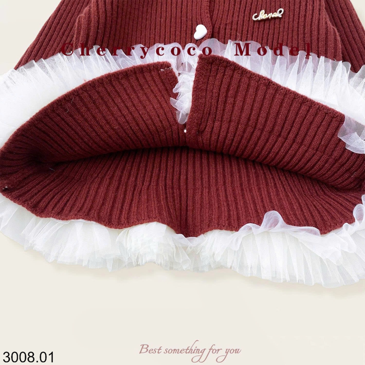 25HA3008.01 - ÁO LEN VIỀN VOAN BÈO CHERRY COCO