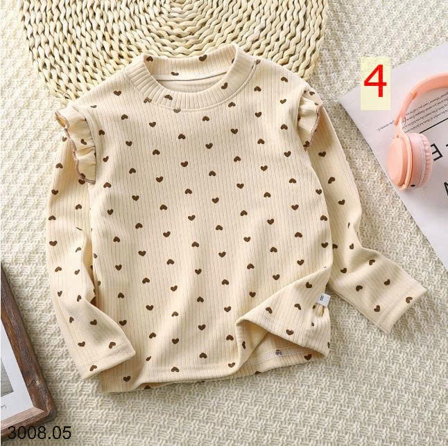 25HA3008.05 - ÁO NỈ BÉ GÁI TAY VIỀN BÈO