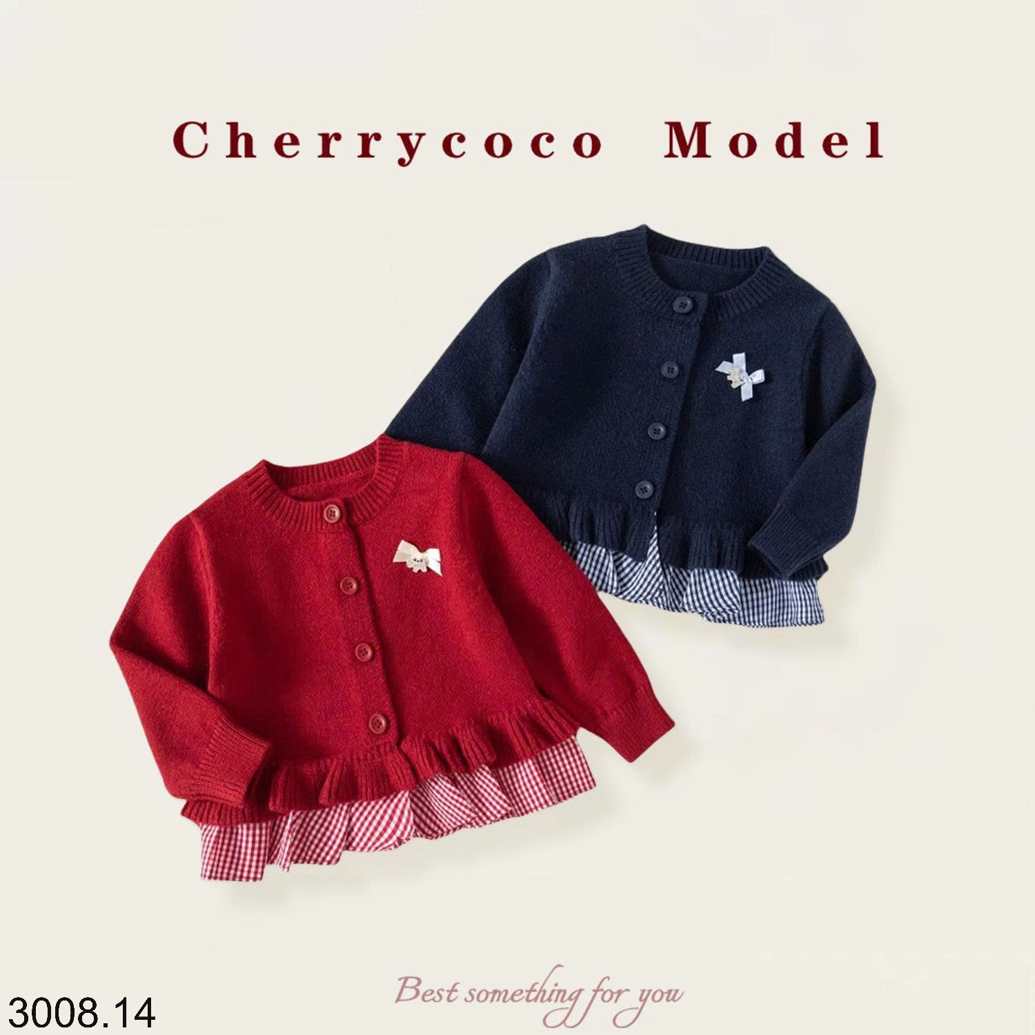 25HA3008.14 - ÁO LEN CARDIGAN VIỀN BÈO CHERRY COCO BÉ GÁI