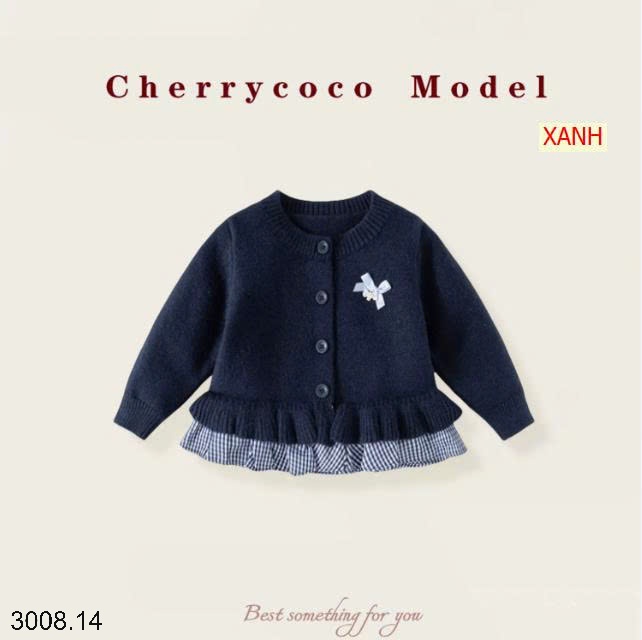 25HA3008.14 - ÁO LEN CARDIGAN VIỀN BÈO CHERRY COCO BÉ GÁI