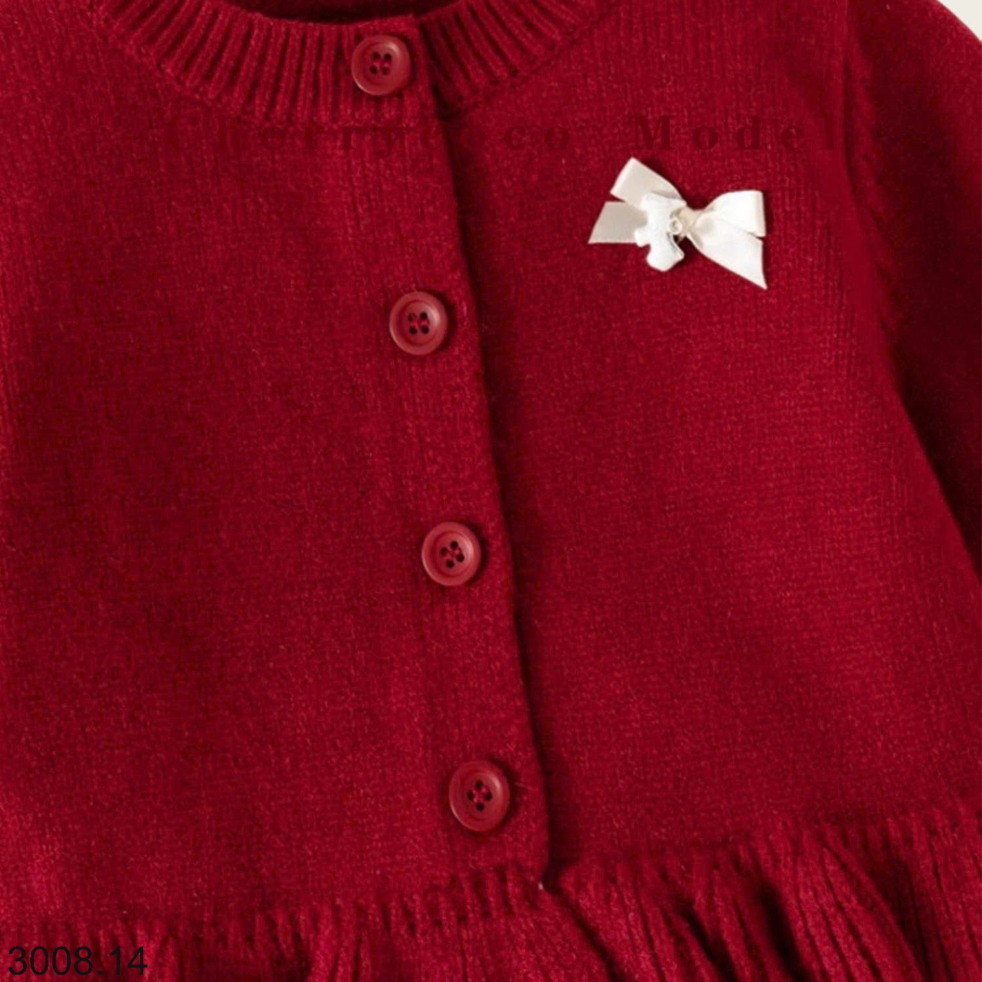 25HA3008.14 - ÁO LEN CARDIGAN VIỀN BÈO CHERRY COCO BÉ GÁI