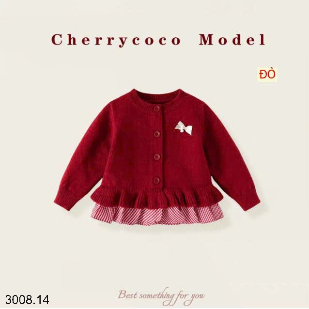 25HA3008.14 - ÁO LEN CARDIGAN VIỀN BÈO CHERRY COCO BÉ GÁI