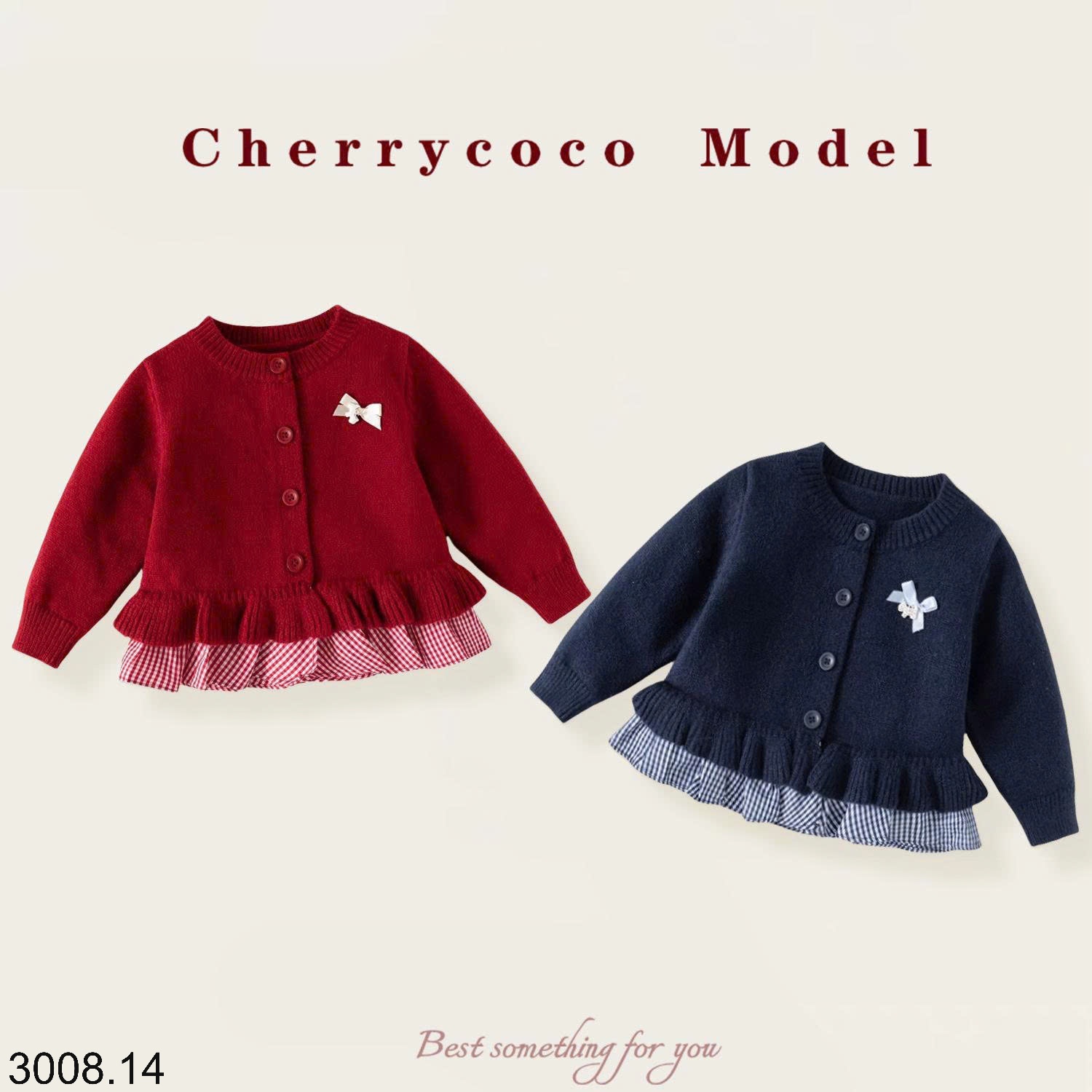 25HA3008.14 - ÁO LEN CARDIGAN VIỀN BÈO CHERRY COCO BÉ GÁI