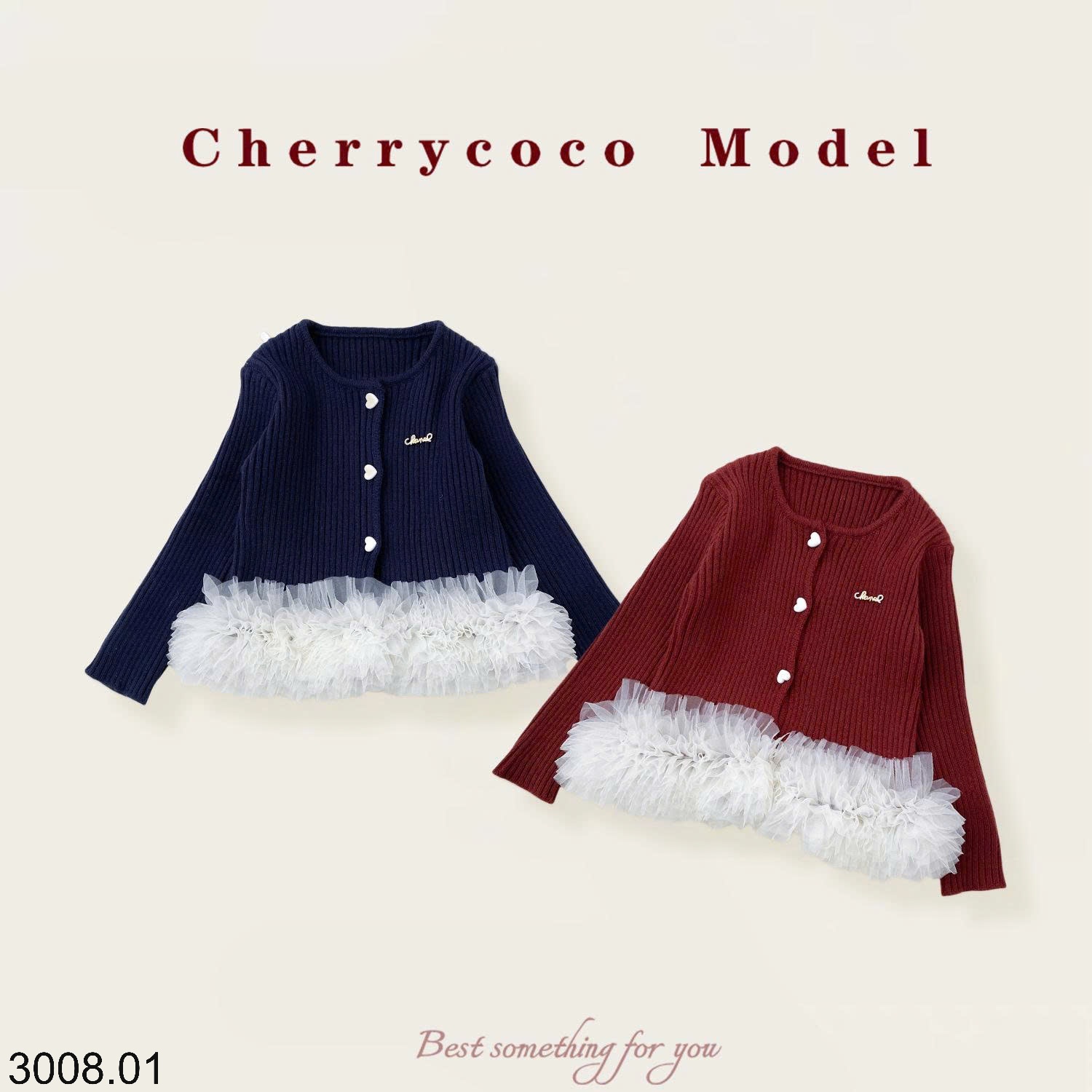 25HA3008.01 - ÁO LEN VIỀN VOAN BÈO CHERRY COCO