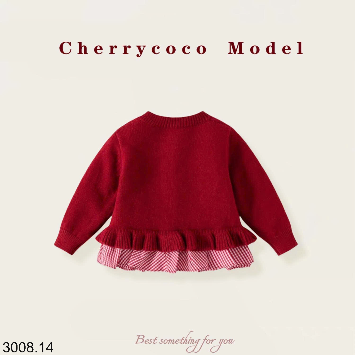 25HA3008.14 - ÁO LEN CARDIGAN VIỀN BÈO CHERRY COCO BÉ GÁI