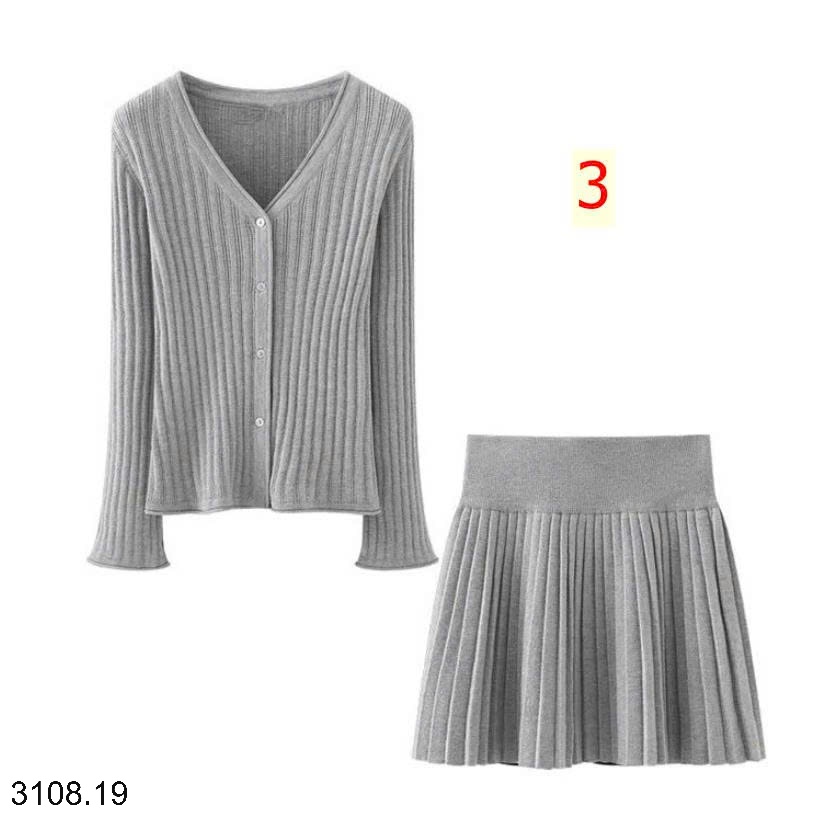 25HA3108.19 - SET VÁY LEN KÈM CHÂN VÁY XẾP LY CACHE