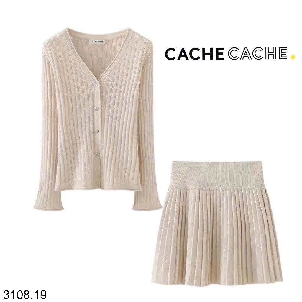 25HA3108.19 - SET VÁY LEN KÈM CHÂN VÁY XẾP LY CACHE