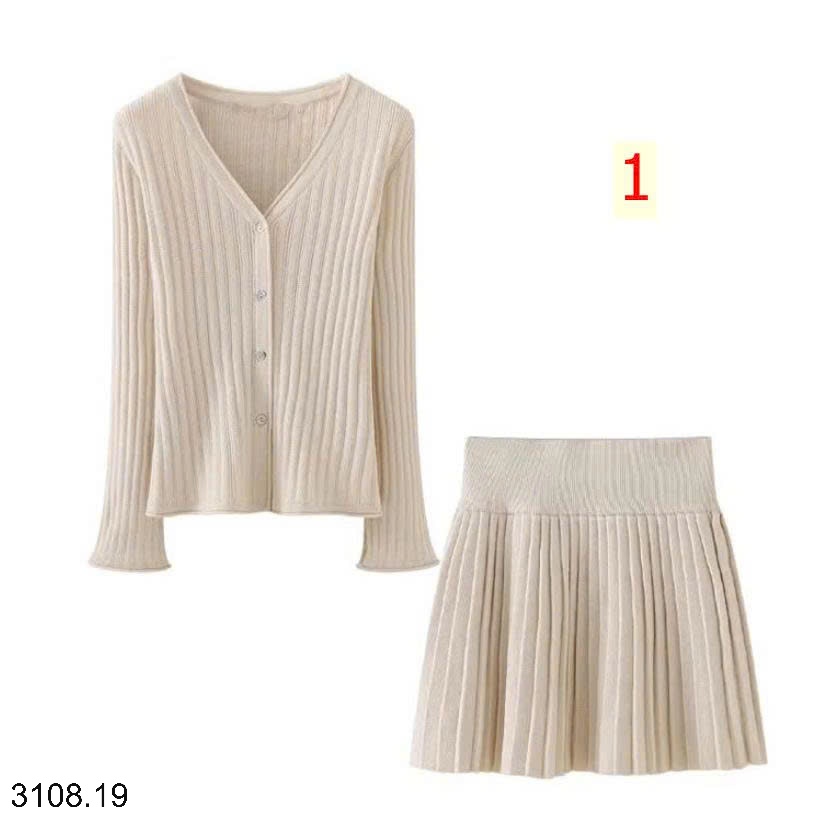 25HA3108.19 - SET VÁY LEN KÈM CHÂN VÁY XẾP LY CACHE