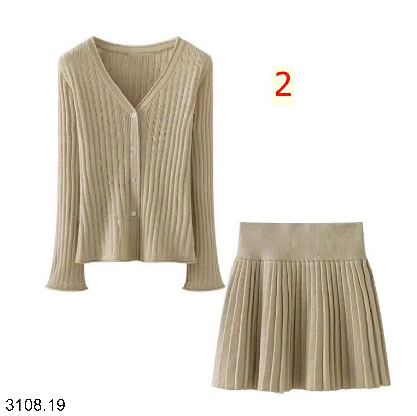 25HA3108.19 - SET VÁY LEN KÈM CHÂN VÁY XẾP LY CACHE