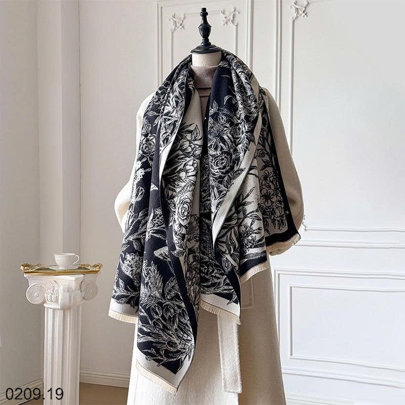 25HA0209.19 - KHĂN CHOÀNG CỔ CASHMERE GIẢ HỌA TIẾT BƯỚM