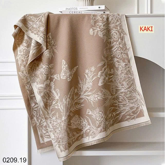 25HA0209.19 - KHĂN CHOÀNG CỔ CASHMERE GIẢ HỌA TIẾT BƯỚM
