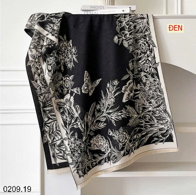 25HA0209.19 - KHĂN CHOÀNG CỔ CASHMERE GIẢ HỌA TIẾT BƯỚM