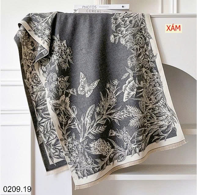 25HA0209.19 - KHĂN CHOÀNG CỔ CASHMERE GIẢ HỌA TIẾT BƯỚM