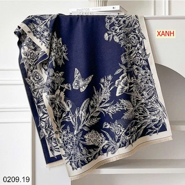 25HA0209.19 - KHĂN CHOÀNG CỔ CASHMERE GIẢ HỌA TIẾT BƯỚM