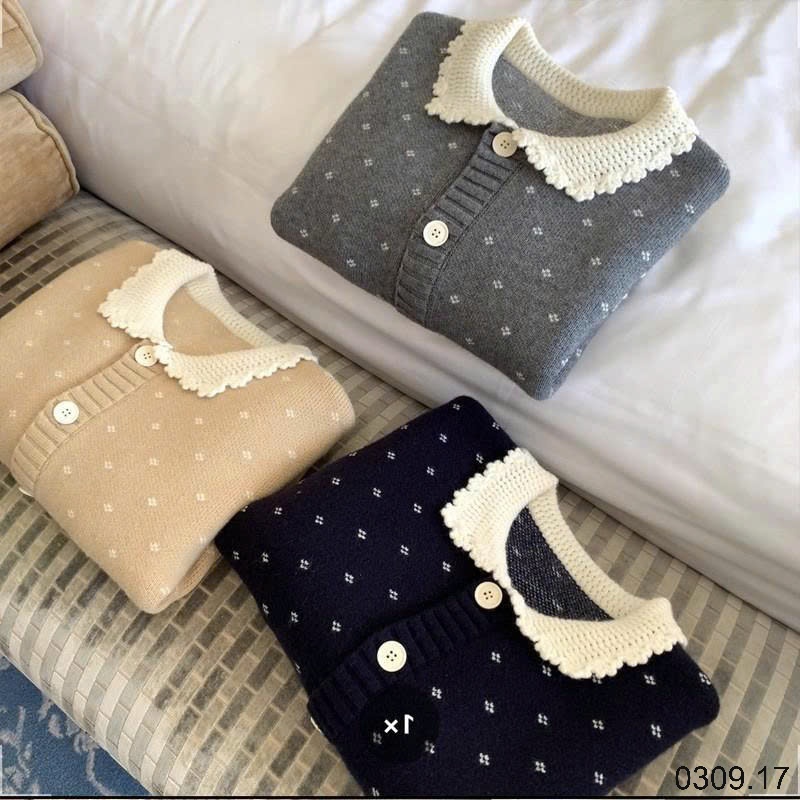 25HA0309.17 - CARDIGAN LEN CHẤM BI CỔ VIỀN BÈO