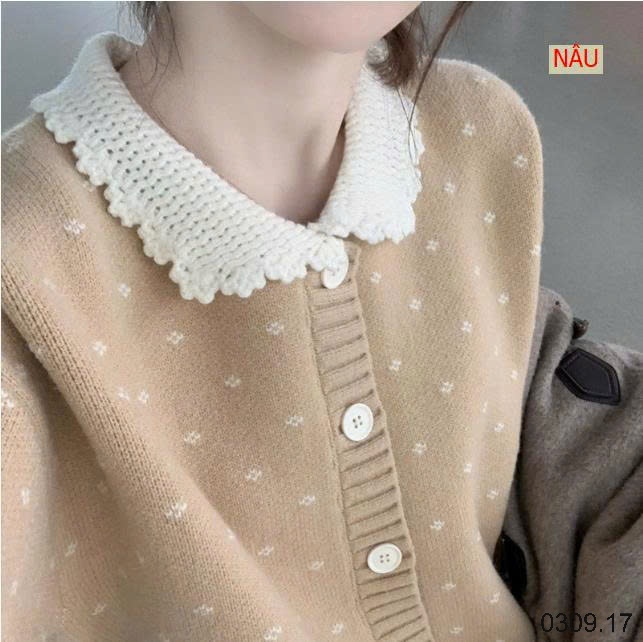 25HA0309.17 - CARDIGAN LEN CHẤM BI CỔ VIỀN BÈO
