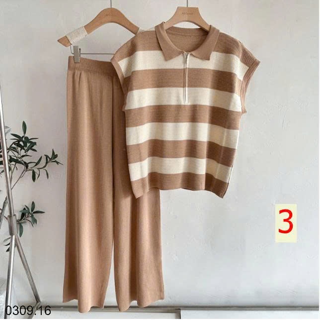 25HA0309.16 - SET DỆT KIM POLO TAY HẾN PHỐI QUẦN ỐNG RỘNG