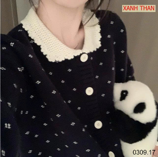 25HA0309.17 - CARDIGAN LEN CHẤM BI CỔ VIỀN BÈO