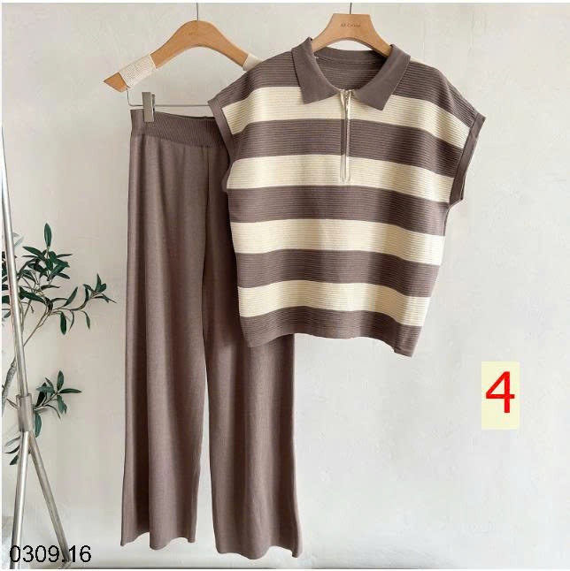 25HA0309.16 - SET DỆT KIM POLO TAY HẾN PHỐI QUẦN ỐNG RỘNG