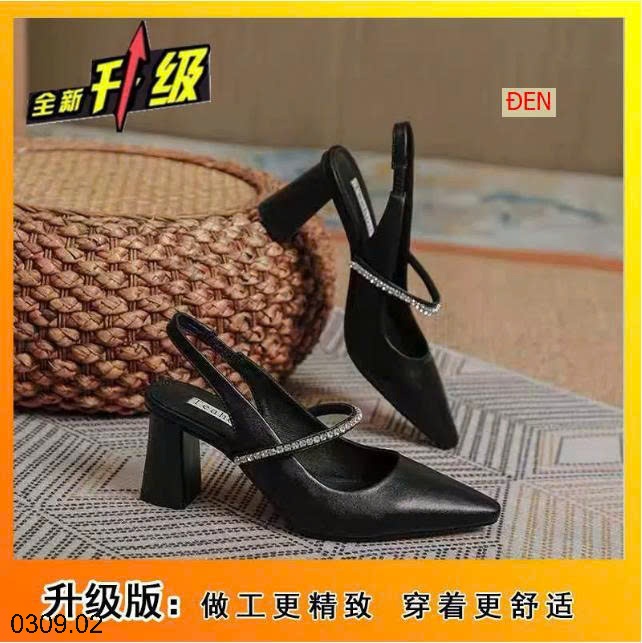 25HA0309.02 - GIÀY CAO GÓT ĐẾ VUÔNG ĐÍNH ĐÁ