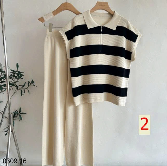 25HA0309.16 - SET DỆT KIM POLO TAY HẾN PHỐI QUẦN ỐNG RỘNG