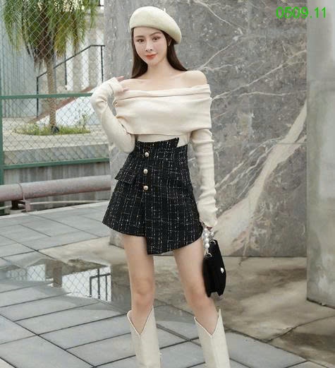 25HA0509.11 - CHÂN VÁY KẺ DẠ VẠT CHÉO