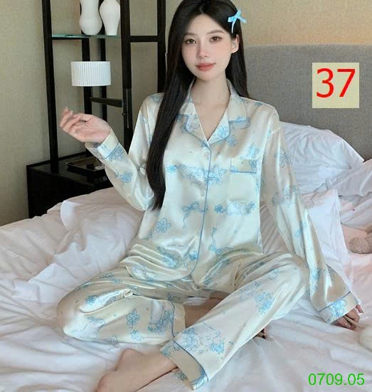 25HA0709.05 - BỘ LỤA PIZAMA DÀI TAY NỮ