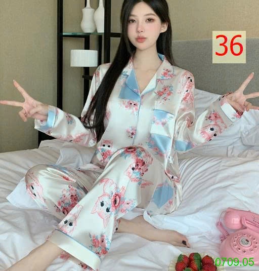 25HA0709.05 - BỘ LỤA PIZAMA DÀI TAY NỮ