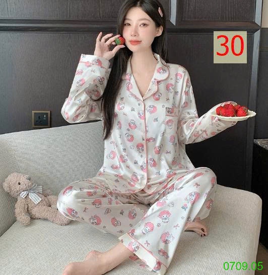 25HA0709.05 - BỘ LỤA PIZAMA DÀI TAY NỮ