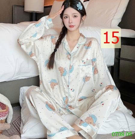 25HA0709.05 - BỘ LỤA PIZAMA DÀI TAY NỮ