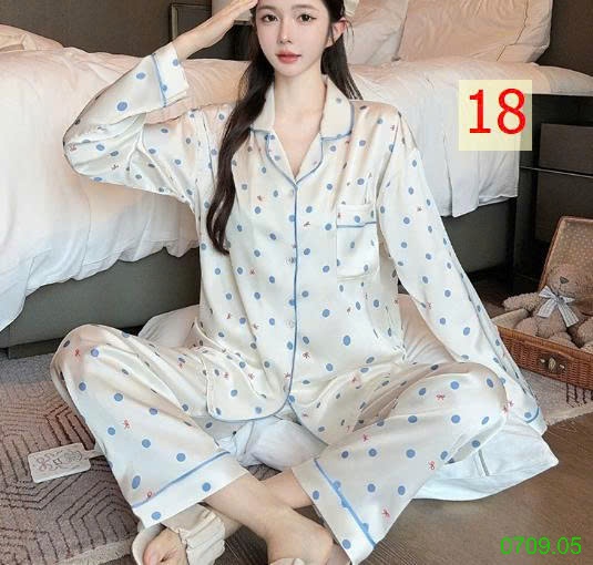 25HA0709.05 - BỘ LỤA PIZAMA DÀI TAY NỮ